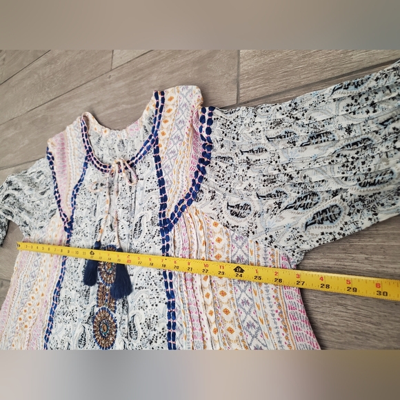 Sundance 100% viscose modal blue Wandress relaxed fit beaded tassle blouse XXL - Picture 5 of 9